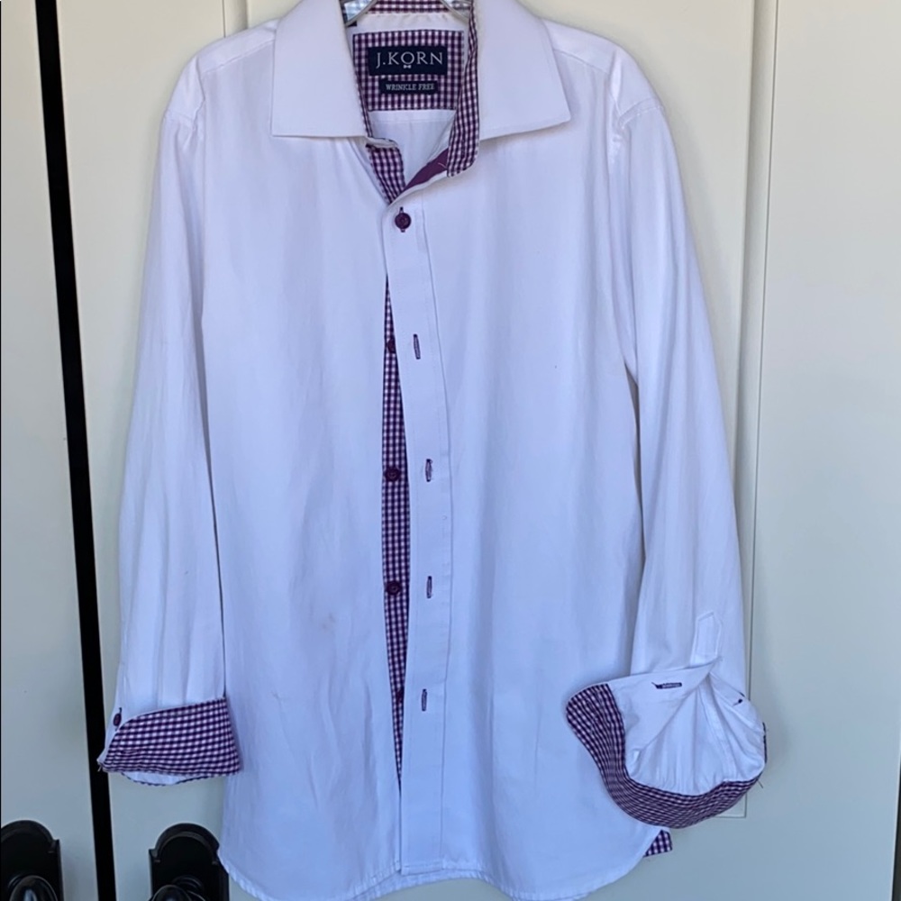White boys dress shirt with purple accents